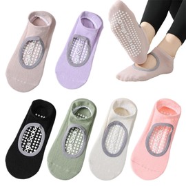 6 Pairs Pilates Socks, Grip Socks with Top Hollow and Tail Heightened Design, Breathable Sweat-Wicking Cotton Yoga Sock, Ballet Sock Ideal for Pilates, Dance, Workout for Women Size 3.5-7 UK