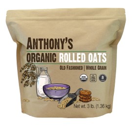 Anthony's Organic Rolled Oats, 3 lb, Gluten Free, Non GMO, Old Fashioned, Whole Grain