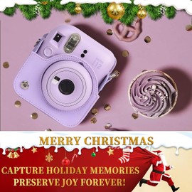 CAIYOULE Estuche protector de cmara para Instax Mini 12 Cmara instantnea Fuji Mini 12 Estuche de cuero PU Bolsa de transporte con correa ajustable para el hombro y 64 bolsillos lbum de fotos Lila Prpura