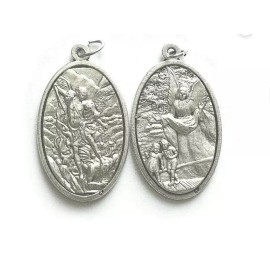 Fashion Jewelry 2 Sided  ST MICHAEL ARCHANGEL ANGEL PROTECT pendant German Silver 20" Necklace