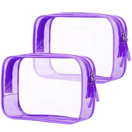 PLULON 2 Pack Clear Travel Toiletry Bag, TSA Approved Toiletry Bag Clear Makeup Bag Quart Size Portable Cosmetic Bags Carry on Travel Accessories Bag for Women Men - Purple
