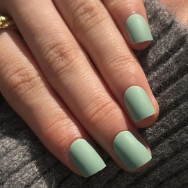 Ceboic French Press on Nails Short, Pack of 24 Pure Colour Ballerina Artificial Nails Acrylic Full Cover False Nails for Sticking, 12 Sizes Square False Nails for Women and Girls - Light Green