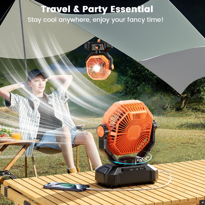 BINUYASHA Rechargeable Camping Fan with 20000mAh Battery, 8-Speed Stepless Control,