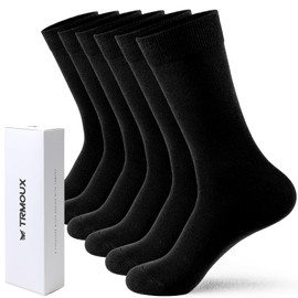 TRMOUX Men's Dress Crew Socks - Plain Colors, Lightweight Classic Cotton Socks, Soft & Breathable Dress Socks for Men, 6-Pack (7-11, Black)