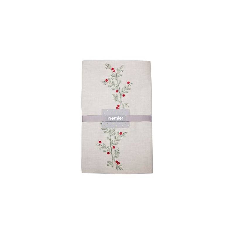 Premier Decorations Christmas Holly Berry Cotton Table Runner Green and