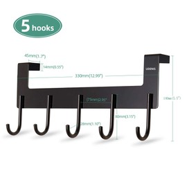 Over Door Hanger Heavy-Duty Hook, Hanging Clothes,Coat,Bag,Robe,Towel,Bathroom,Closet,Back of Door Hanger,Sturdy Anti-Rust Lightweight 5-Hooks Aluminum Black