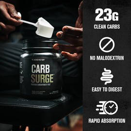 Jacked Factory Carb Surge - Premium Carbohydrate Powder with Carb10 Pea Starch & Cluster Dextrin for Fast-Acting Intra Workout Carbs & Increased Energy - 30 Servings, Unflavored