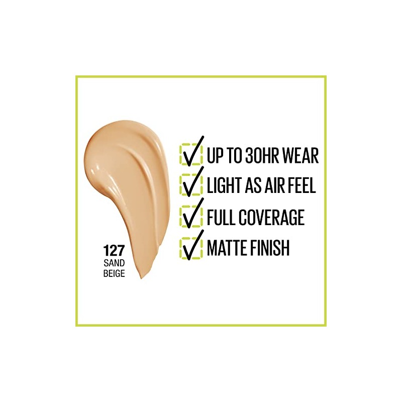 Maybelline Base Larga Duracion, Superstay Full Coverage, Tono 127, Sand
