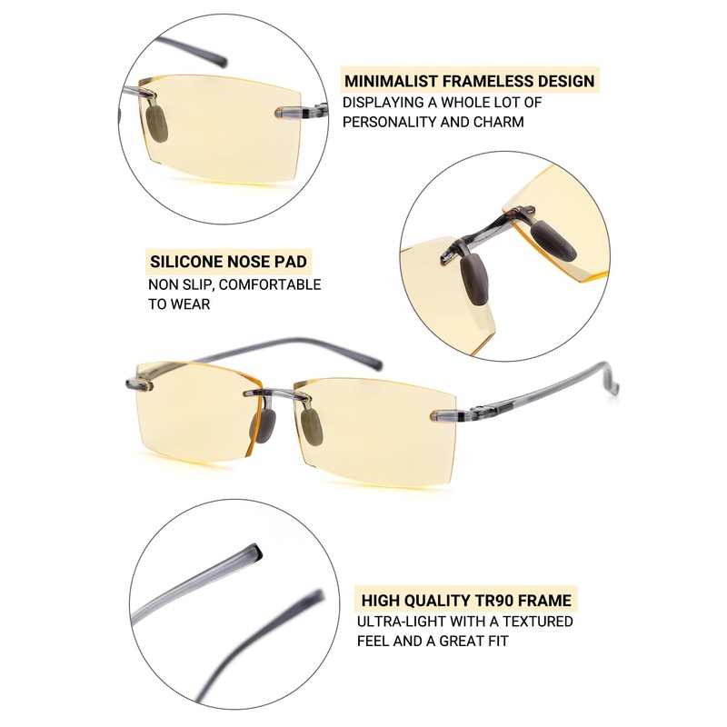 TERAISE Rimless Anti Blue Light Reading Glasses Comfortable Lightweight Frameless