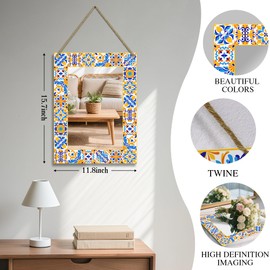 KEQAM Rectangle Mirror for Wall, 12"x16" Decorative Mirrors, Yellow Mosaic Mirrors, Wall Decor Mirror with Hanging Rope for Living Room, Entryway, Bedroom, Dining, Kitchen