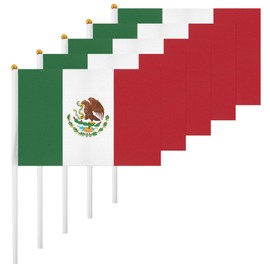 ASUNO Pack of 20 Mini Hand Hold Flag 14 x 21 cm Mini Mexico Mexican Stick Flag Polyester for Football Club Party Decorations International Festivals Indoor and Outdoor