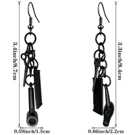 CWVHQ 3Pairs Gothic Scissors Earrings for Women Men Hairdresser Blow Dryer Dangle Earrings Comb Dangle Earrings Cosmetology Graduation Stylist Gifts for Girl (black)