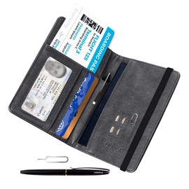 Passport Holder Cover Wallet - Rfid Blocking Leather Travel Accessories Card Case Document Organizer with Pen for Women Men(Gray)