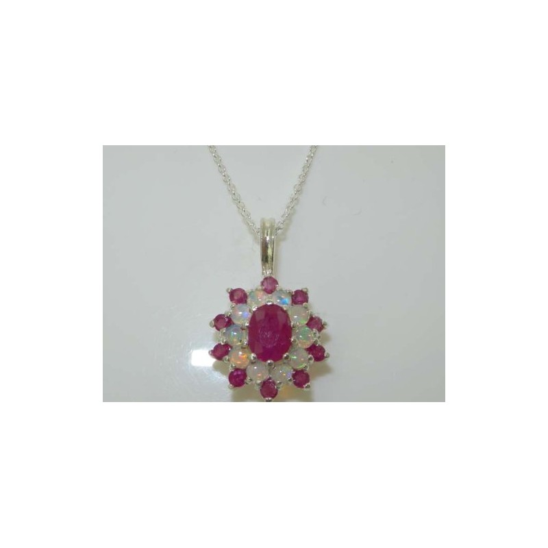 Ladies Solid 925 Sterling Silver Ornate Large Natural Ruby &