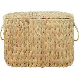 Wicker Toilet Paper Storage Basket with Lid, Decorative Farmhouse Boho Bathroom Toilet Paper Holder, Woven Hyacinth Bathroom Accessories Organizer, Free Stand