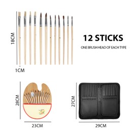 12 Brush Pens with 1 Palette and 1 Storage Bag, School Brush Bag, Brush Set for Beginners, Log Oil Brush, Brush Set for Primary School Students