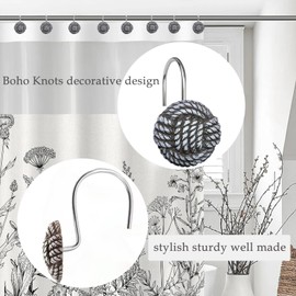 SUPROD 12 Pcs Black Boho Knots Shower Curtain Hooks