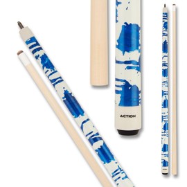 Action VAL38 Value Series Pool Cue - 58" Cue - Hard Maple Shaft with 13mm Boar Skin Tip - Gloss White with Blue Splatter, 19oz