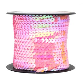 Mandala Crafts 6mm Flat Gold Silver Black Red Blue Trim Paillette Spangle Sequins String Ribbon Roll, 100 Yards (One Regular Roll 100 Yards, Pink)