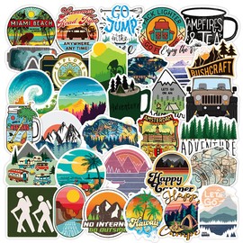 50 Pcs Outdoor Stickers, Adventure Wilderness Nature Stickers Decals for Water Bottle Laptop Luggage Hiking Camping Travel Waterproof Vinyl Stickers for Adults Teens Boys