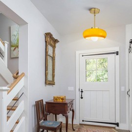 Yunnix Pendant Light Fixture Globe Glass Light Mid Century Modern Light Hallway Light Fixture Slopping Ceiling Light Living Room Kitchen Bedroom Entryway Brown (Bulbs Not Included)