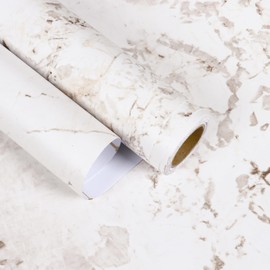 EaseStick White Brown Marble Peel and Stick Countertop Contact Paper Waterproof Marble Wallpaper for Bathroom Removable Matte White Contact Paper 15.7"x472" Thick Kitchen Vinyl Wrap for Countertops