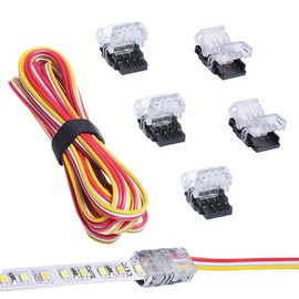 Nicelux CCT Tunable LED Strip Connector 10mm 3 Pin (5PCS) With 9.8 Feet 20 AWG LED Extension Wire, DIY Both Strip to Power and board to board Jumper, Non-waterproof And SILICON WATERPROOF Compatible