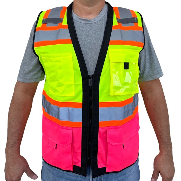 CAL PACIFIC 4 Pockets Mesh High Visibility Safety Vest, ANSI/ISEA
