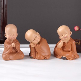 Lifexquisiter 3 PCS Baby Buddha Statue, Laughing Buddha Statue Figurine for Home Decor, Meditation Buddha Monk Classic Delicate Arts and Crafts Tea Accessories Ornaments, Small