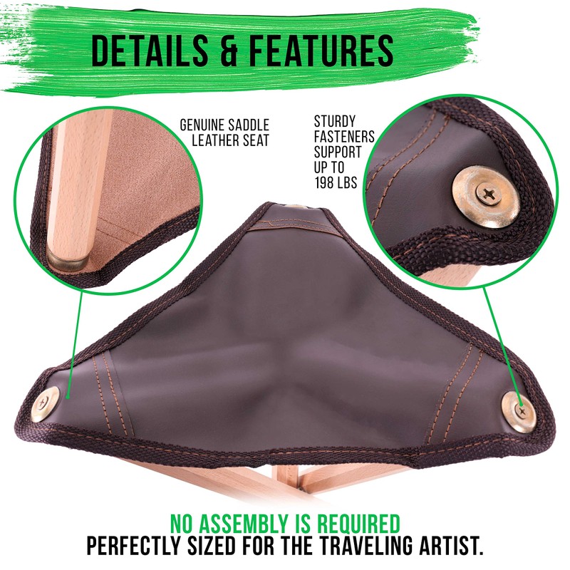 US Art Supply Portable Three Leg Wood Artist Folding Stool