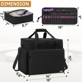 FREEAMG Extra Large Makeup Case with 4 Removable Pouches, Professional Make up Train Case,Travel Cosmetic Bag for Hairstylists Nail Tech Makeup Artist with Shoulder Strap and Handle (Black)