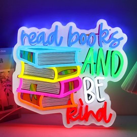 WittyRhE LED Read Books Be Kind Neon Signs Classroom Neon Lights Wall Decor for Reading Room, Classroom, Bookstore, Library, Museum, Study Room Gifts Art for Book Lover, Kids,Friends,family-13.4 x 12.6 IN-USB Powered-Acrylic