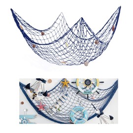 Elbourn Fishing Net Wall Decor Nautical Themed Fishing Net Wall Hanging Decorations, Decorative Fishing Net with Shells for Beach Themed Living Room, Bedrooms, Hallway (Blue)