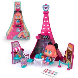 Trotties - Mini Trottie: Sophie in Paris, Toy Set with Pink Eiffel Tower, 1 Mini Doll and Lots of Accessories, with 3 Scenes and Stickers for Decorating, Gift from 3 Years, Famosa (TFT07000)