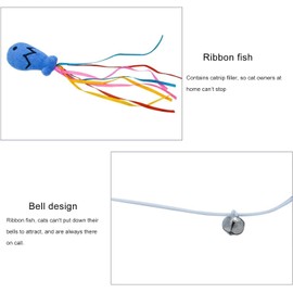 WaigN Blue Cat Wand Kitten Teaser Stick Portable Cat Teaser Fish Design Safe Colorful Balls Cats, Feather Toys