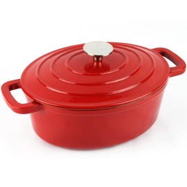Cast Iron Stockpot MAGEFESA FERRO, optimal retention and heat distribution, for all types of Cooktop, induction, oven safe, energy saving, easy cleaning, long durability (RED STOCKPOT, 9.4")
