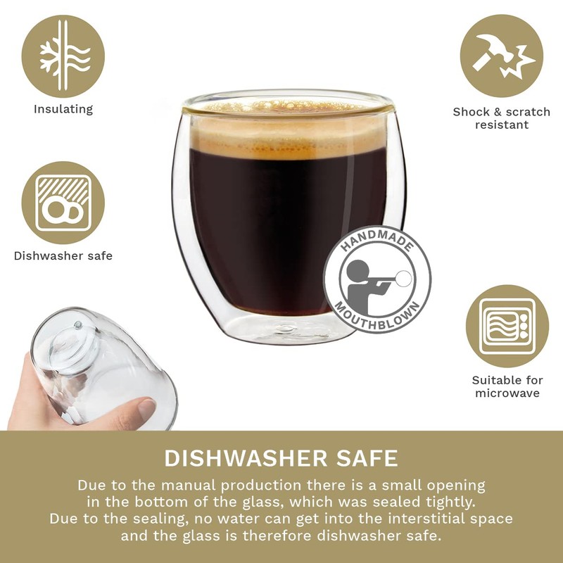 Creano Double Walled Espresso Glasses 100ml - Insulated Coffee Cups