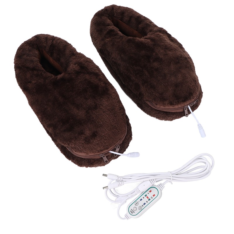Electric Heated Slippers Temperature Adjustable Winter Soft Plush Heating Shoes