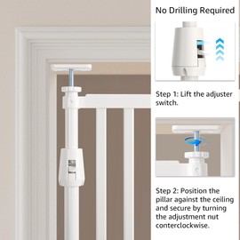 unipaws 74" High Extra Tall Cat Gate, Second Generation Upgrade-Stable Increase, 33.5"-37.7" Wide Cat Safety Gate for Doorway, Cat Door for Stairs, Auto Closing and No Drilling Cat Proof Gate, White