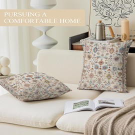 ECZOIL Set of 2 Boho Cushion Covers, 50 x 50 cm, Bohemian Flowers, Decorative Cushion Cover, Flax, 20 x 20 Inches, Double-Sided Print, Decorative Cushion Cover for Living Room, Sofa, Bedroom, Floral,