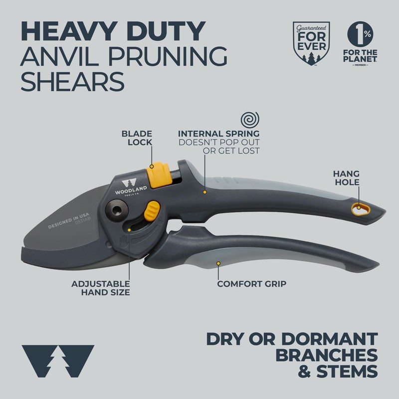 Woodland Tools Co. Heavy Duty Anvil Pruning Shears – 5/8"
