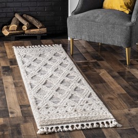 nuLOOM Ansley Moroccan Lattice Tassel Runner Rug, 2' 6" x 8', Beige