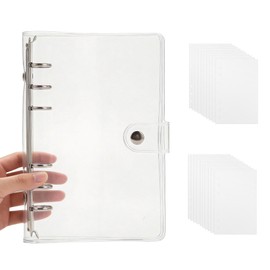 Seal Notebook, A6, Large, Clear, 6-Hole Binder | Includes 20 Removable Sticker Mounts, 3D Sticker Storage, Notebook Decoration, Scrapbooking, Girls, Gift (Silver)