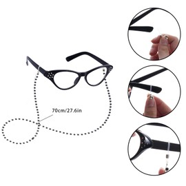 Pistha Old Lady Costume Accessories for Women Girls Kids Retro Rectangular Glasses Beaded Chain Faux Pearl Necklace Bracelet Earring for 100th Day of School Dress Up Gold