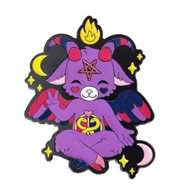 Bisexual Pride Hidden Flag Adorable Baphomet - Soft Enamel 1.5" Black Enamel Pin