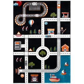 SAFAVIEH Carousel Kids Collection Area Rug - 5'3" x 7'6", Black & Ivory, Non-Shedding & Easy Care, Ideal for High Traffic Areas for Boys & Girls in Playroom, Nursery, Bedroom (CRK192Z)