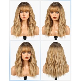 HAIRCUBE Long Wavy Synthetic Wig with Fringe Light Blonde with Highlights, Natural Look and Effortless Style for Women