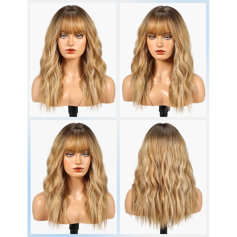 HAIRCUBE Long Wavy Synthetic Wig with Fringe Light Blonde with