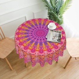 FREEHOTU Mandala Flower Round Tablecloth Thicken Desk Cloth Washable Table Cover Table Cloth for Kitchen Daily Dinning Party Tabletop Decor 60 Inch
