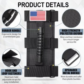 JJ 2 Pack Black US Flag Grab Handles 3 Straps Design Fits 55-23 Wrangler TJ YJ JK